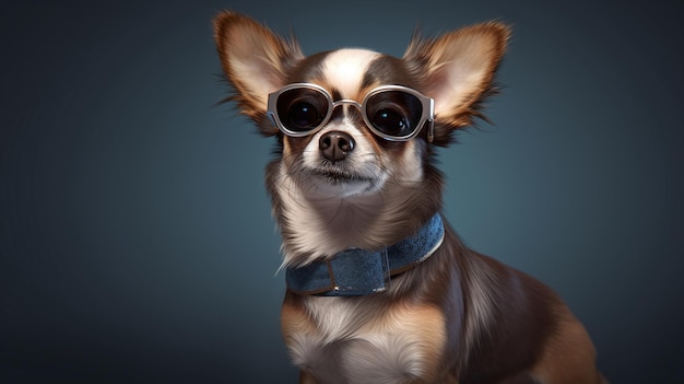 Ein Chihuahua mit Sonnenbrille auf