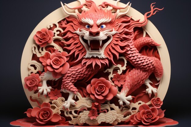 Ein chinesischer Drache im Quilling-Kirigami-Stil aus Papier