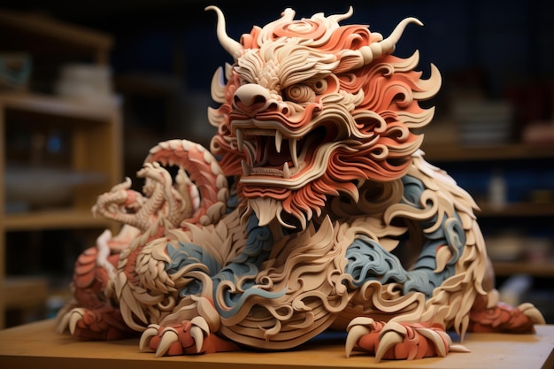 Ein chinesischer Drache im Quilling-Kirigami-Stil aus Papier