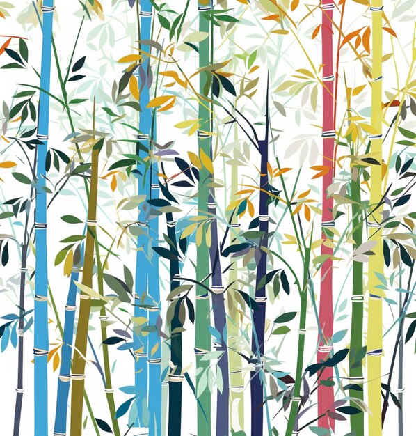ein Close-up eines Gemäldes eines Bambusbaums mit vielen Blättern generativ ai