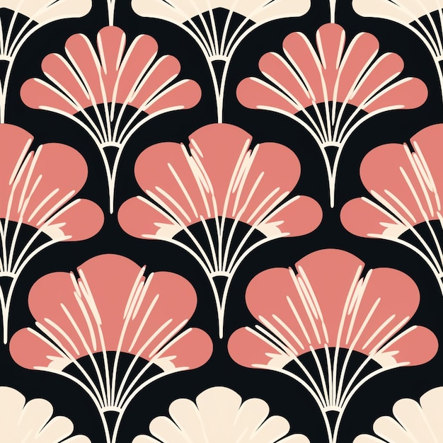 ein Close-up eines Muster von rosa Blumen auf einem schwarzen Hintergrund generative ai