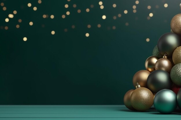 Ein Close-up eines Weihnachtsbaums aus Ornamenten auf einem Tisch AI Generative