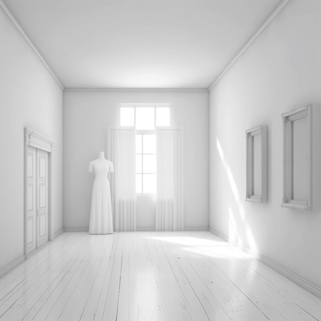 ein Close-up eines weißen Raumes mit einem Kleid auf einem Mannequin generative ai
