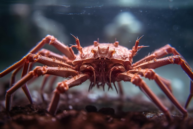 Ein Close-up-Foto von Gesicht und Körperteil einer Riesenkrabbe im Meerwasser