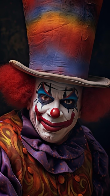 ein Clown mit Hut und Make-up