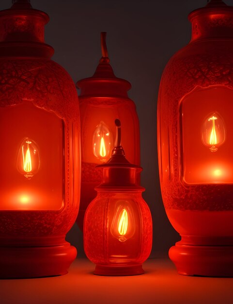 Ein Cluster von leuchtenden Öllampen in Schattierungen von warmem Orange und Rot