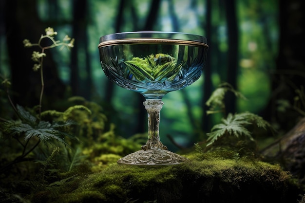 Ein Cocktailglas ruht in der Umarmung der Natur