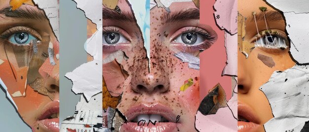 Foto ein collage-art-design mit halbgroßen gesichtern in einem abstrakten pop-art-stil die lippen und augen sind cartoonähnlich