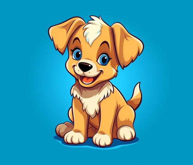 Ein Comic-Hund mit blauem Hintergrund, auf dem „Hund“ steht.