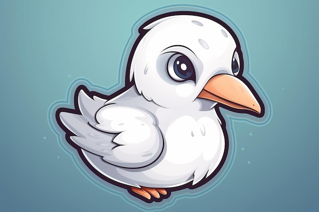 Ein Comic-Vogel mit weißem Schnabel und blauem Auge.
