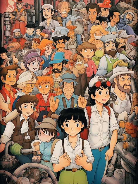 Ein Comicbild einer Gruppe von Menschen, von denen einer einen Hut und eine Brille trägt.