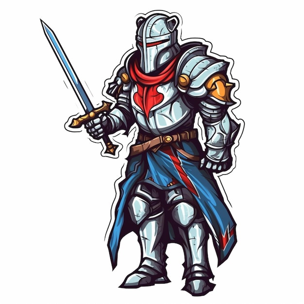 Ein Comicbild eines Ritters mit einem Schwert in der Hand.