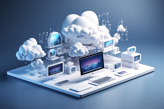 Ein Computer und Cloud Computing