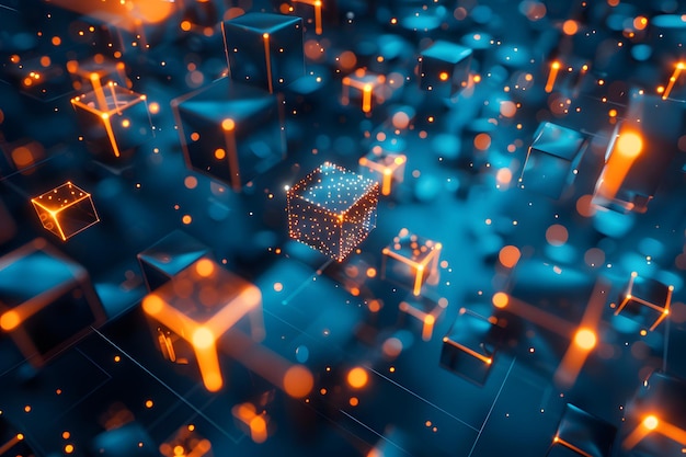 ein Computerbildschirm mit blauem Hintergrund mit vielen orangefarbenen Punkten