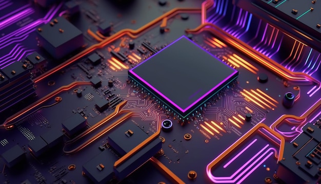 Ein Computerchip mit Neonlicht darauf