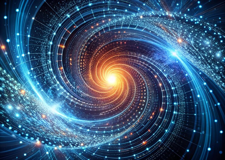 ein computergeneriertes Bild einer Spiralgalaxie mit den Wörtern Liebe und Liebe