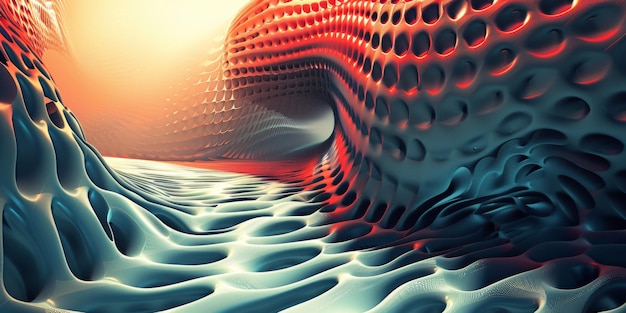 Ein computergeneriertes Bild einer Welle mit rotem und blauem Hintergrund