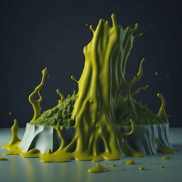 Ein computergeneriertes Bild eines Berges mit gelber Farbe und einer grünen Spitze.