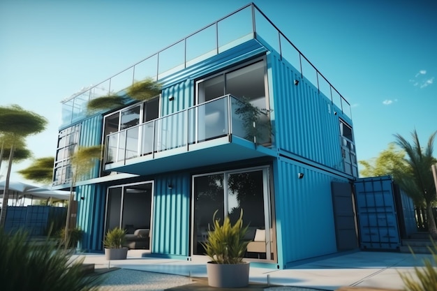 Ein Containerhaus auf einem Grundstück mit 2 Etagen, modernem Containerhaus, Café oder Restaurant