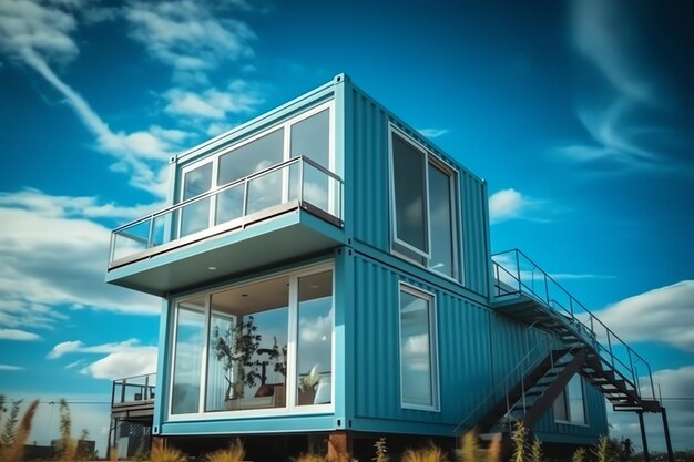 Ein Containerhaus auf einem Grundstück mit 2 Etagen, modernem Containerhaus, Café oder Restaurant