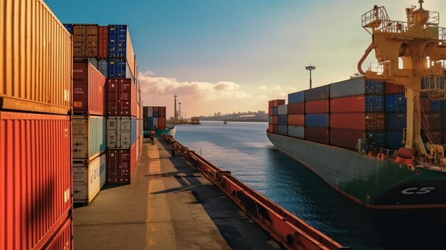 Ein Containerschiff liegt im Hafen