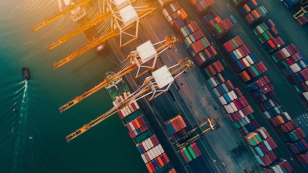 ein Containerschiff mit einem gelben Schiff im Hintergrund