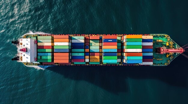 Foto ein containerschiff schwimmt im ozean.