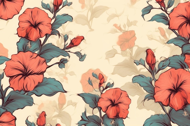 Ein cremefarbener Hintergrund mit Blumen. Generative KI