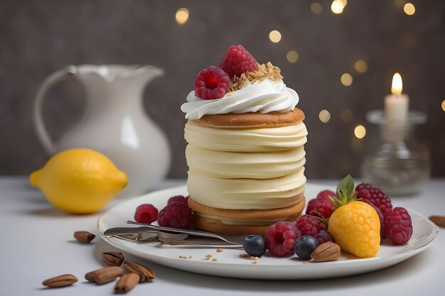 Foto ein cremiger pfannkuchen mit beeren