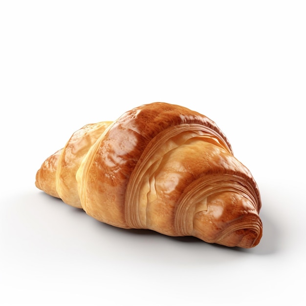 Ein Croissant mit brauner Kruste und weißem Hintergrund.