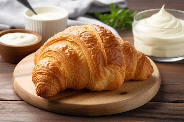 Ein Croissant mit Vanillecreme gefüllt