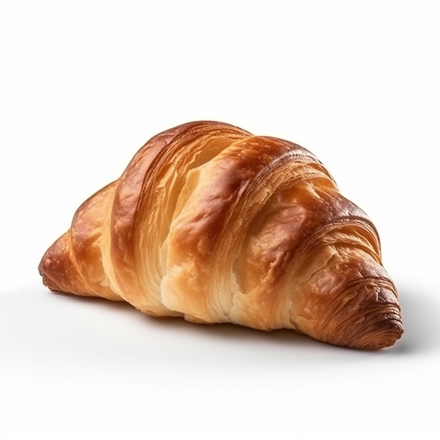 Ein Croissant mit weißem Hintergrund und dem Wort Croissant darauf.