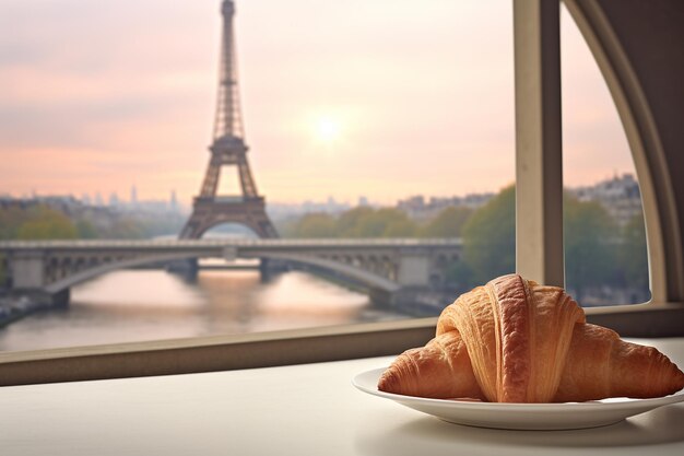 Ein Croissant und ein Blick auf den Eiffelturm