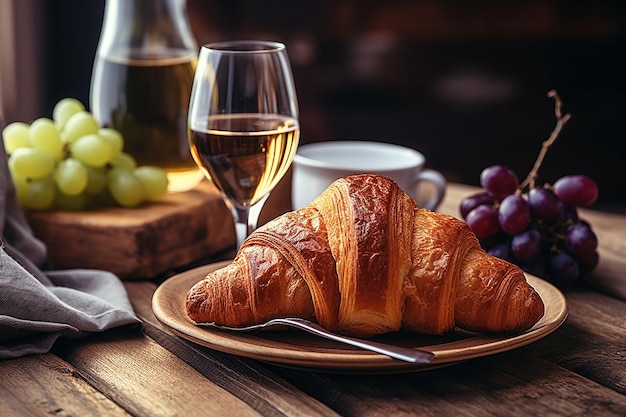 Ein Croissant und ein Glas funkelnder Apfelwein für ein festliches Frühstück