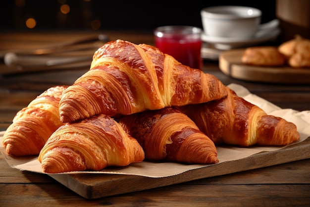 Ein Croissant und ein Stapel frischer Zeitungen