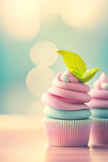 Ein Cupcake mit einem grünen Blatt darauf