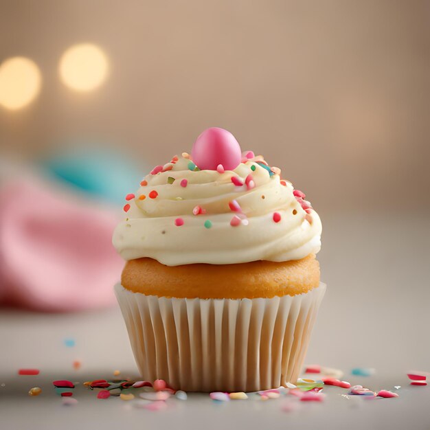 Foto ein cupcake mit einem weißen glasur mit einem herz oben