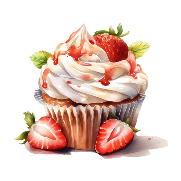 Ein Cupcake mit einer Erdbeere darauf
