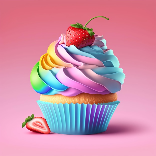 Ein Cupcake mit einer Erdbeere darauf