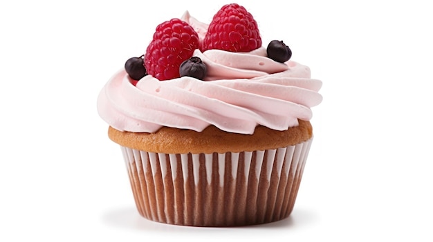 ein Cupcake mit Himbeeren darauf