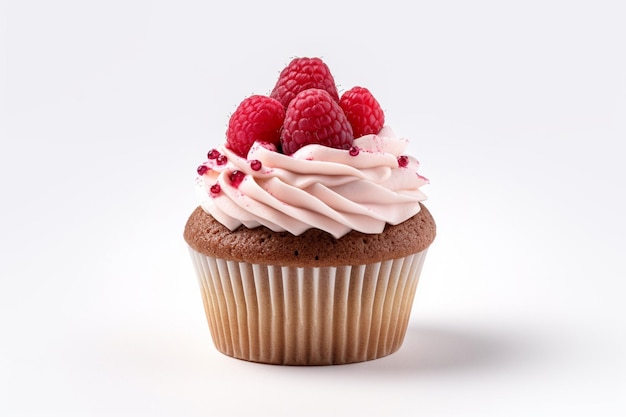 Ein Cupcake mit Himbeeren obendrauf