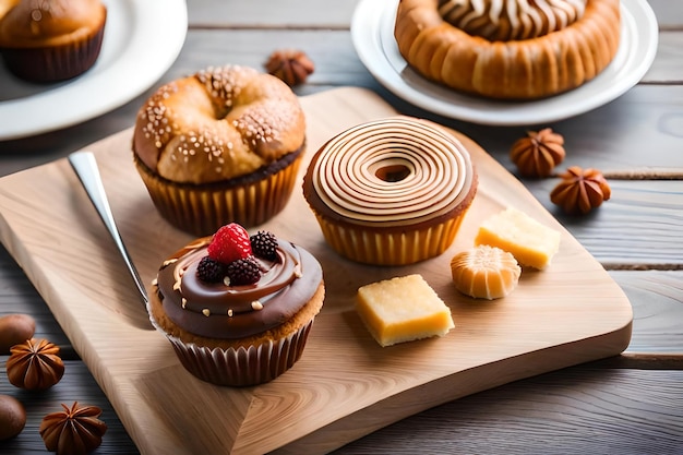 Ein Cupcake mit Himbeeren und Schokolade darauf