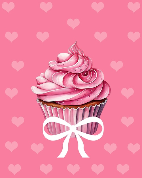 ein Cupcake mit rosa Glasur und Herzen darauf