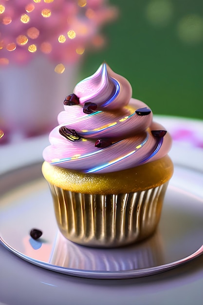 Ein Cupcake mit rosa Zuckerguss