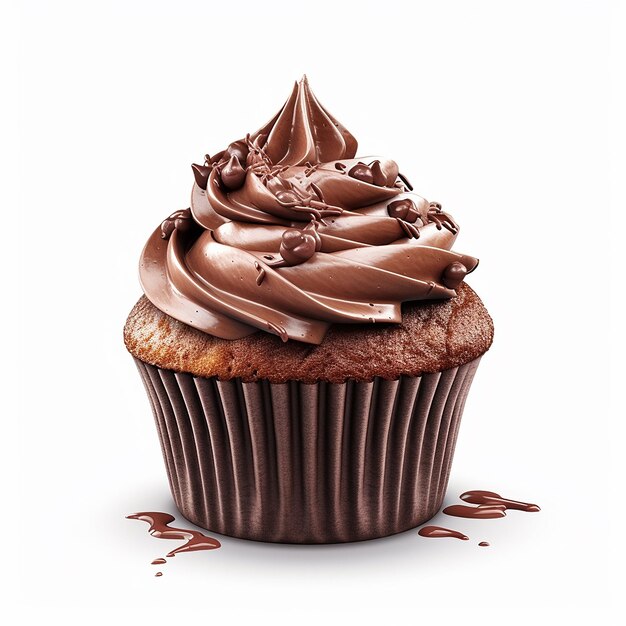Ein Cupcake mit Schokoladenglasur und einer Prise Schokolade darauf
