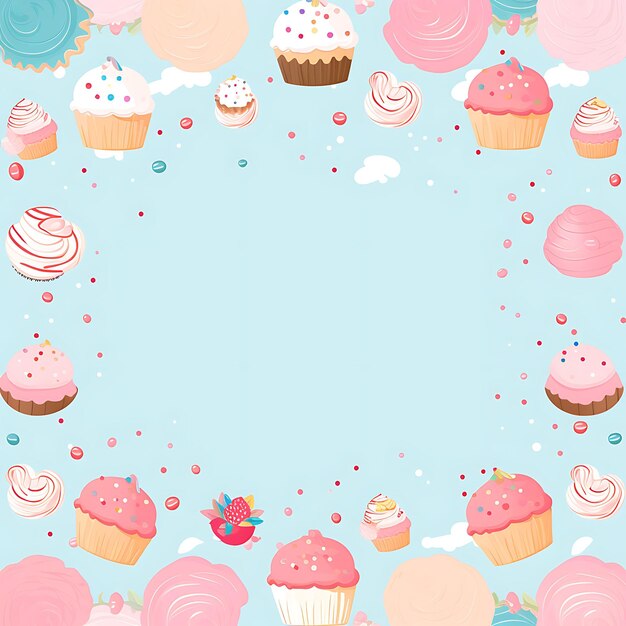 Ein Cupcake-Themenrahmen-Design Cupcakes und Sprinkles als Decora 2D Clipart T-Shirt-Overlay-Konzept