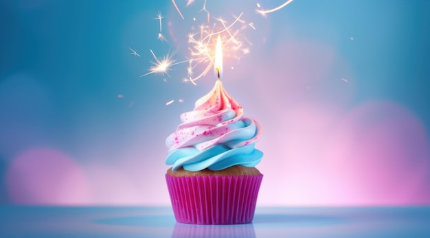 ein Cupcake wird angezündet, um einen Geburtstag zu feiern