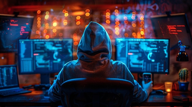 Ein Cyberkrimineller auf dem Computer