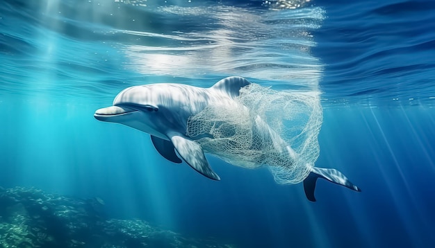 Ein Delfin schwimmt allein im Meer