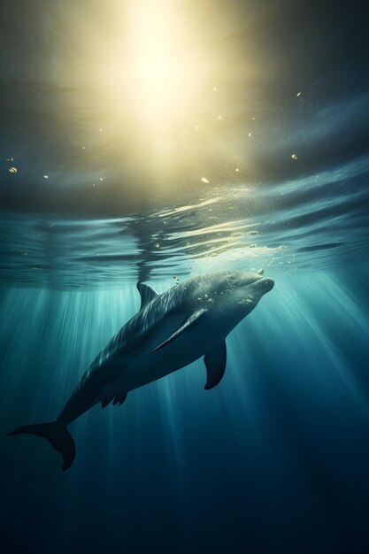 Ein Delphin schwimmt unter Wasser.